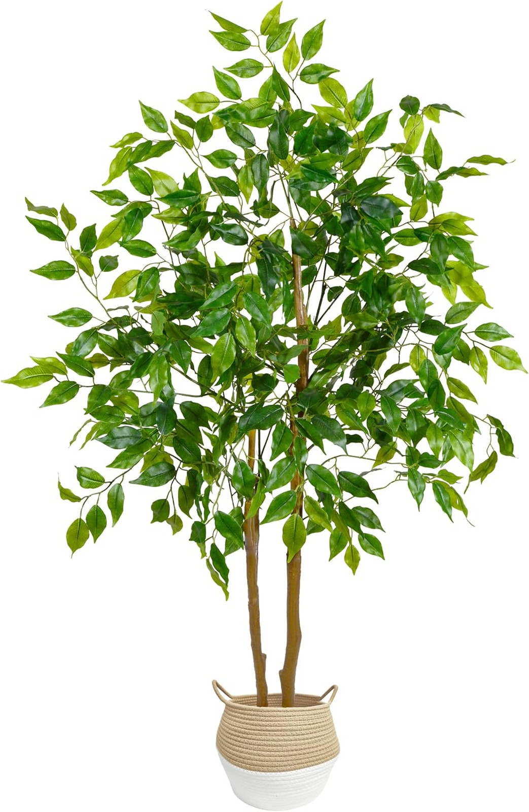 Artificial Ficus Tree, 4ft Tall Fake Plant with Basket, Indoor Outdoor Decor