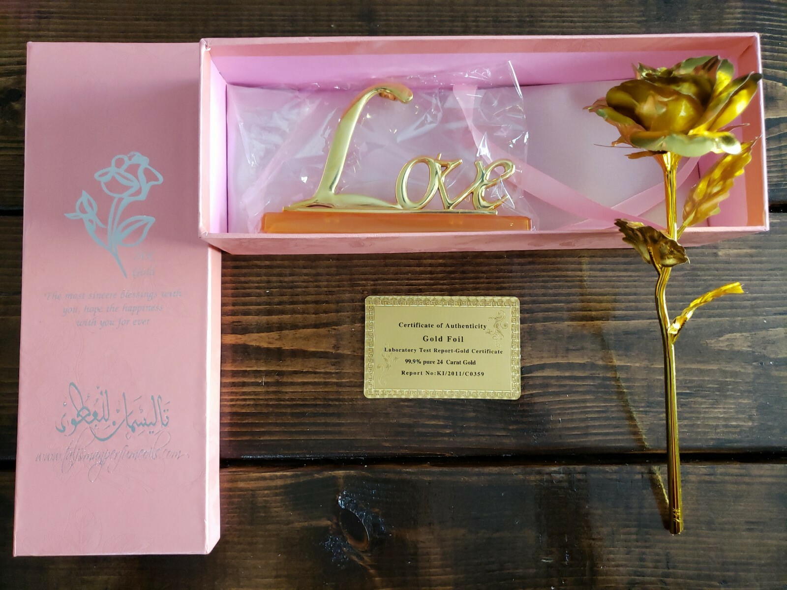 24K Gold Foil Rose With Certificate Of Authenticity & Love Stand *NEW*