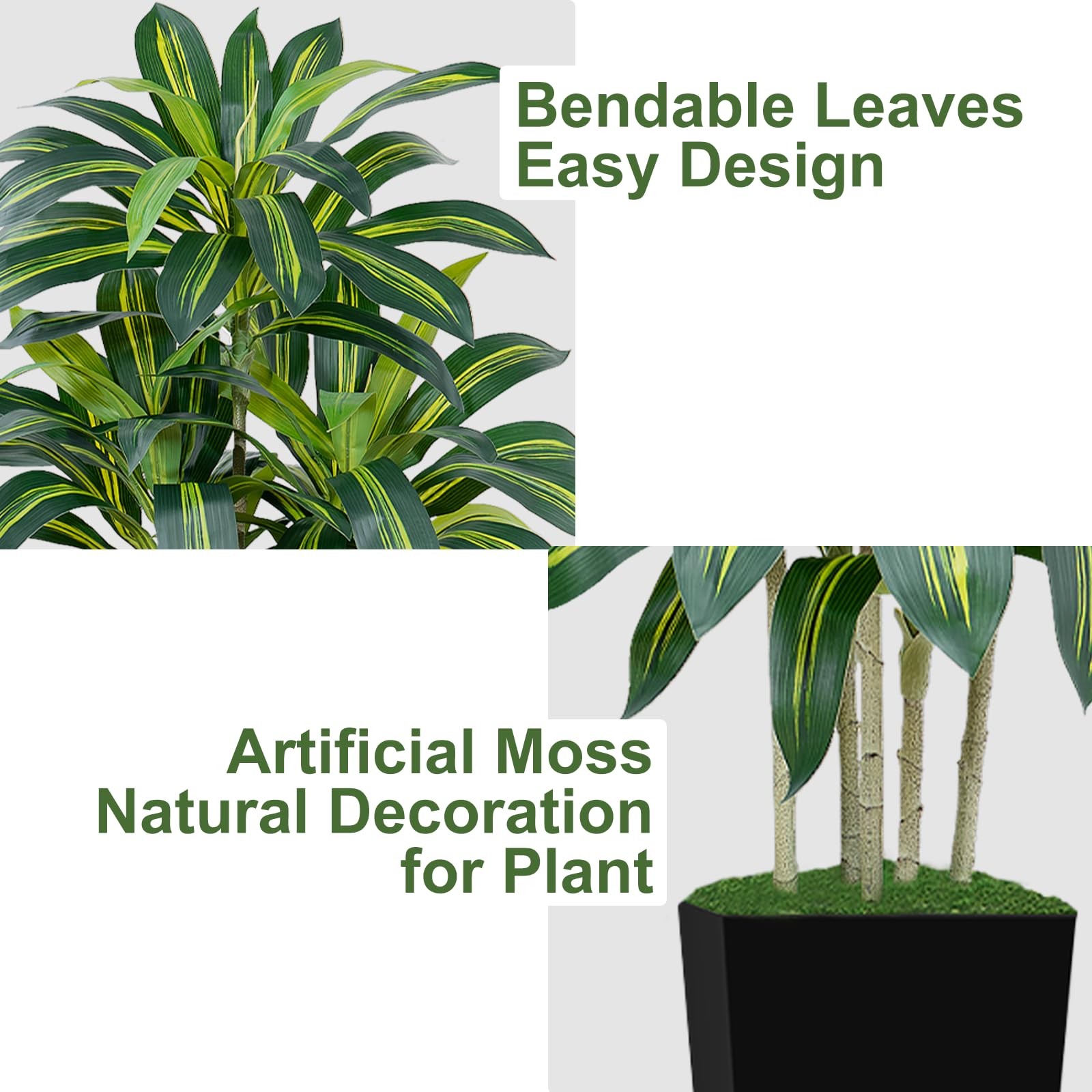 5FT Artificial Dracaena Tree – High-Density Foliage Fake Plant with Black Tal…