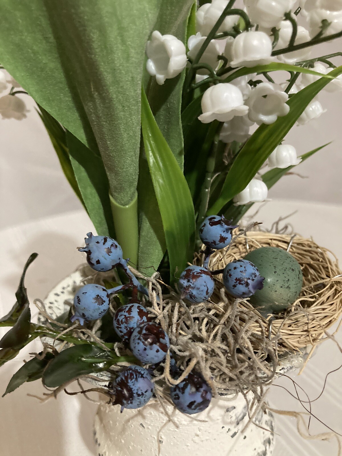 Red Tulips & Lily Of The Valley With Robin’s Nest Arrangement
