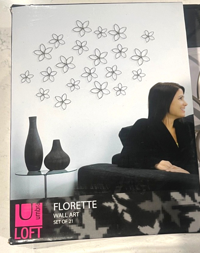Umbra Loft Florette 3D Flower Hanging Wall Art Decor Nickel Tone Set Of 21
