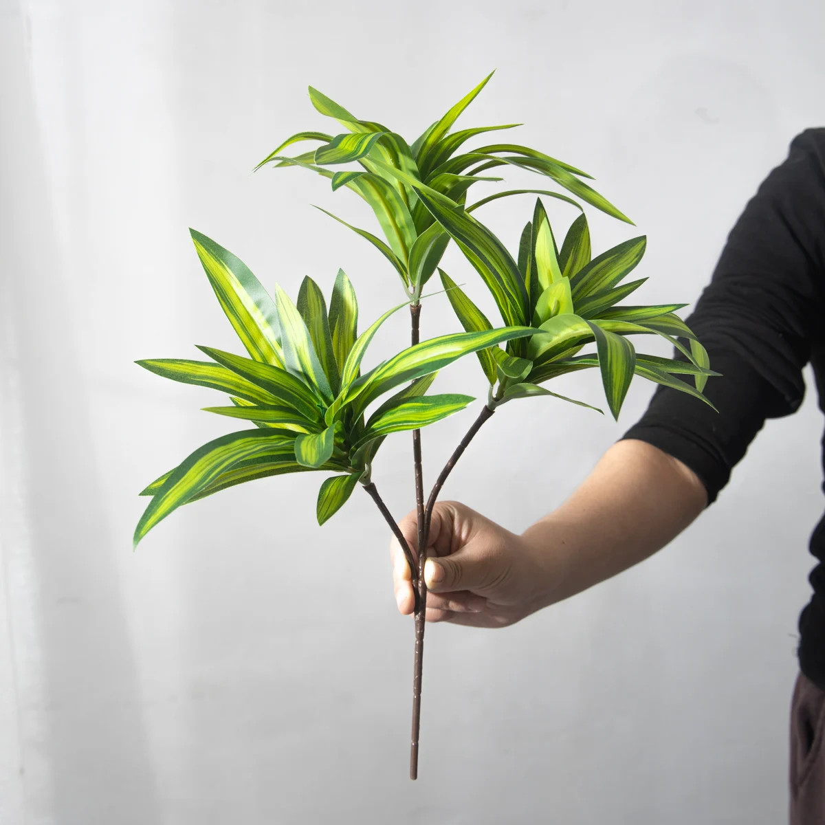 36cm 3 Heads Artificial Palm Tree Plastic Bamboo Branch Tropical Potted