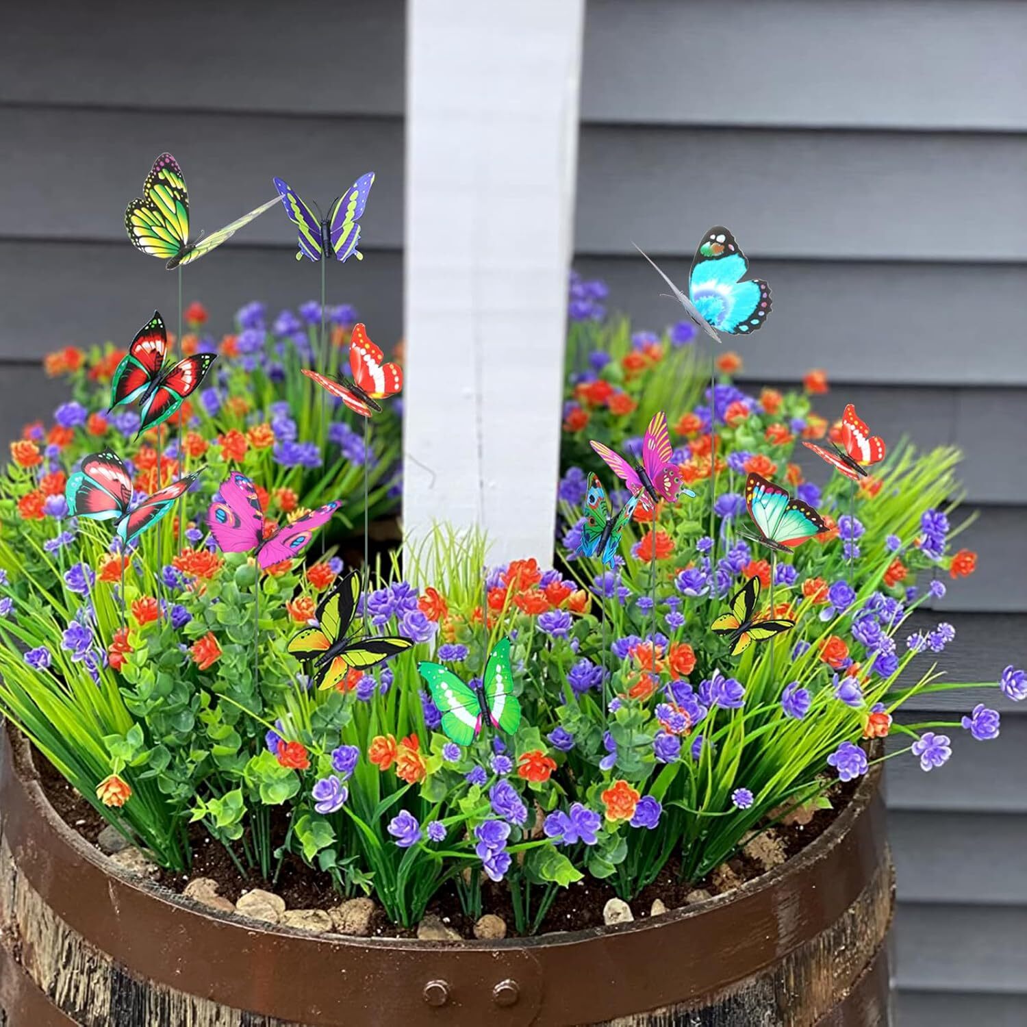 30x UV-Resistant Faux Wheat Grasses & 10x Butterflies, Green