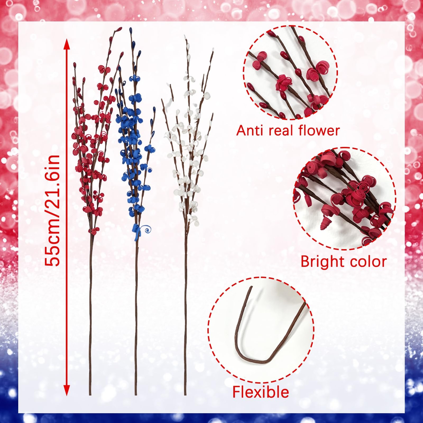 12 Pcs 4th of July Artificial Flowers for Decoration,Red White and Blue Flora…
