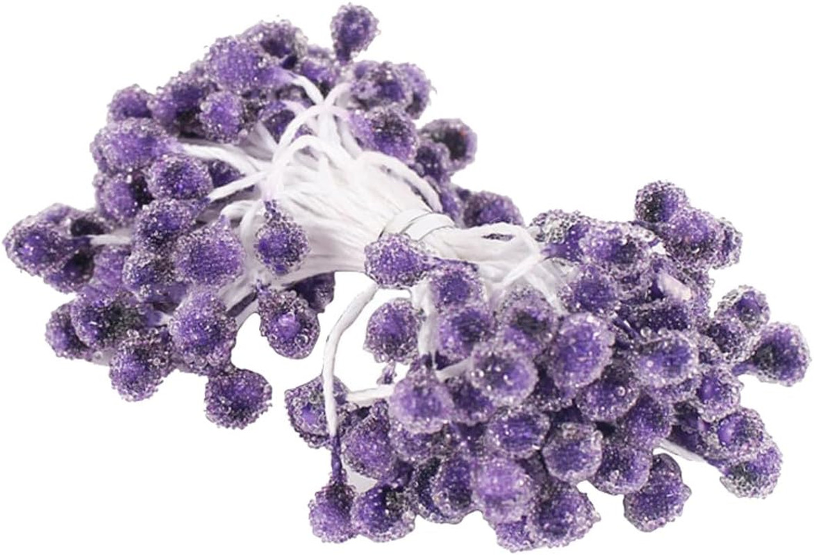 Double Heads Artificial Flower Stamen 70Pcs Purple Mini Flower Stamen Fake Flora