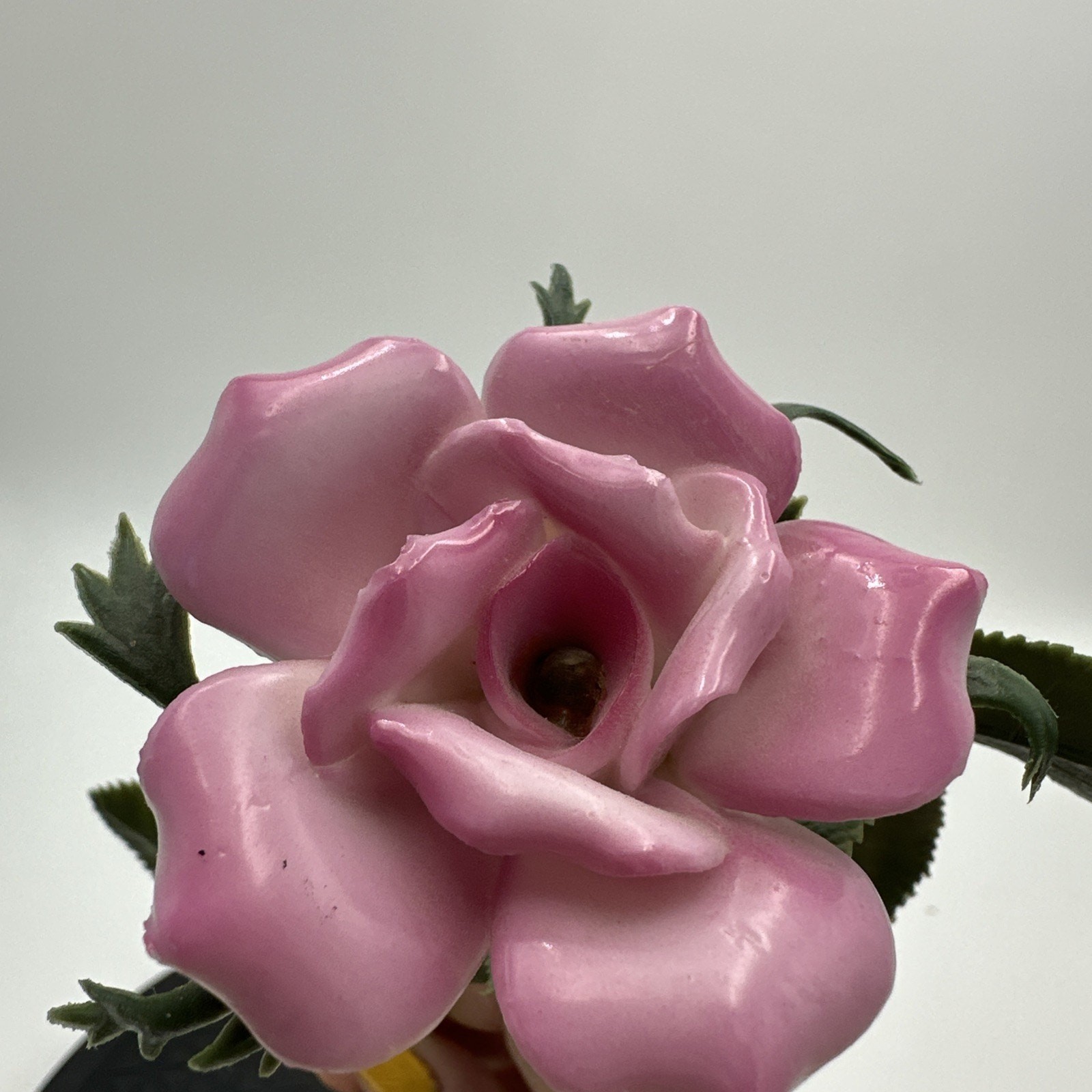 Vintage Porcelain Flower Pink Rose Long Stemmed Plastic Stem Leaves Japan