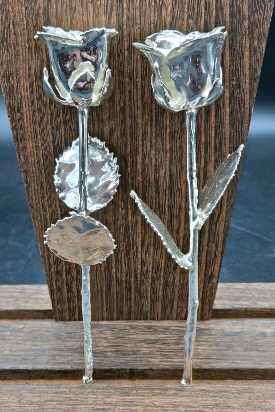 Two Real Roses Dipped In Silver