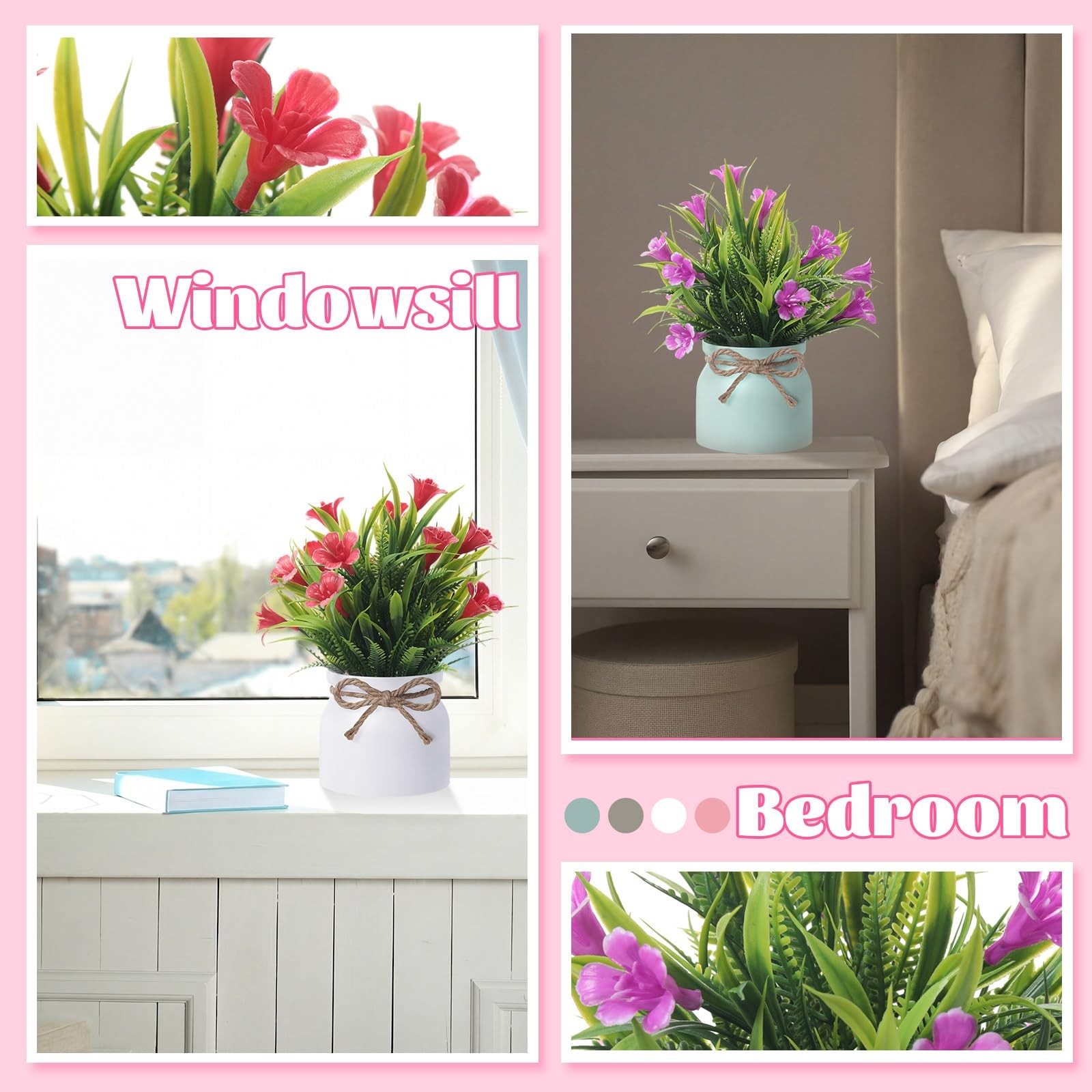 9 Pack Small Artificial Potted Flowers Spring Floral Tables Centerpieces Mini…