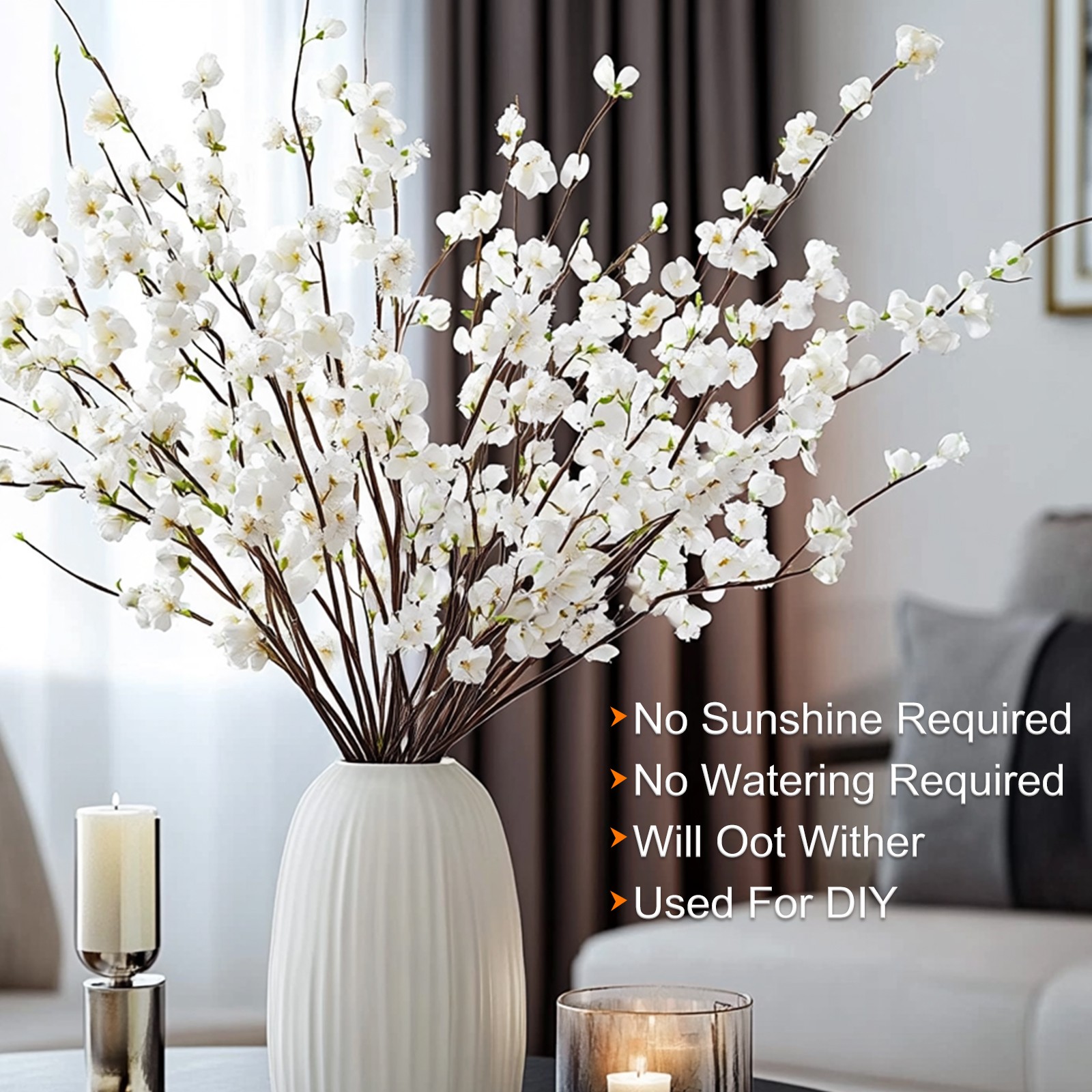 15Pcs Artificial Flowers 21.7″ Plastic Faux Flowers Fake Branches Black