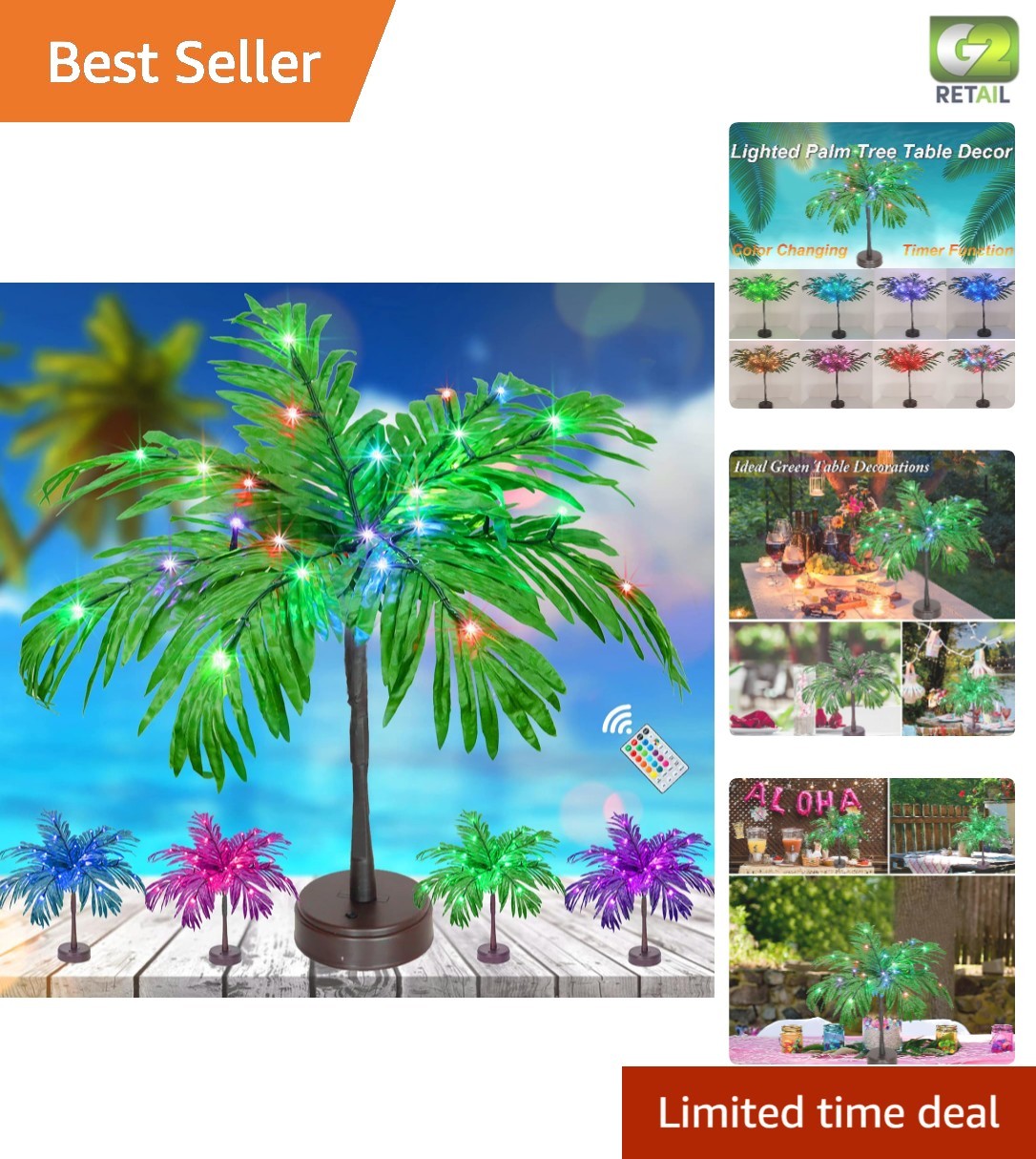 Vibrant 23-Inch Color Changing Palm Tree – Perfect for Luau Parties & Home Decor