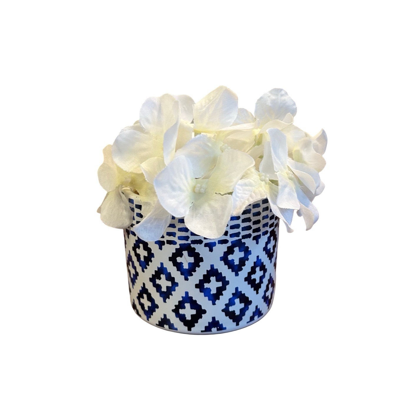 Floral Hydrangea Arrangement Bouquet Botanical Aztec Ceramic Pot 5”