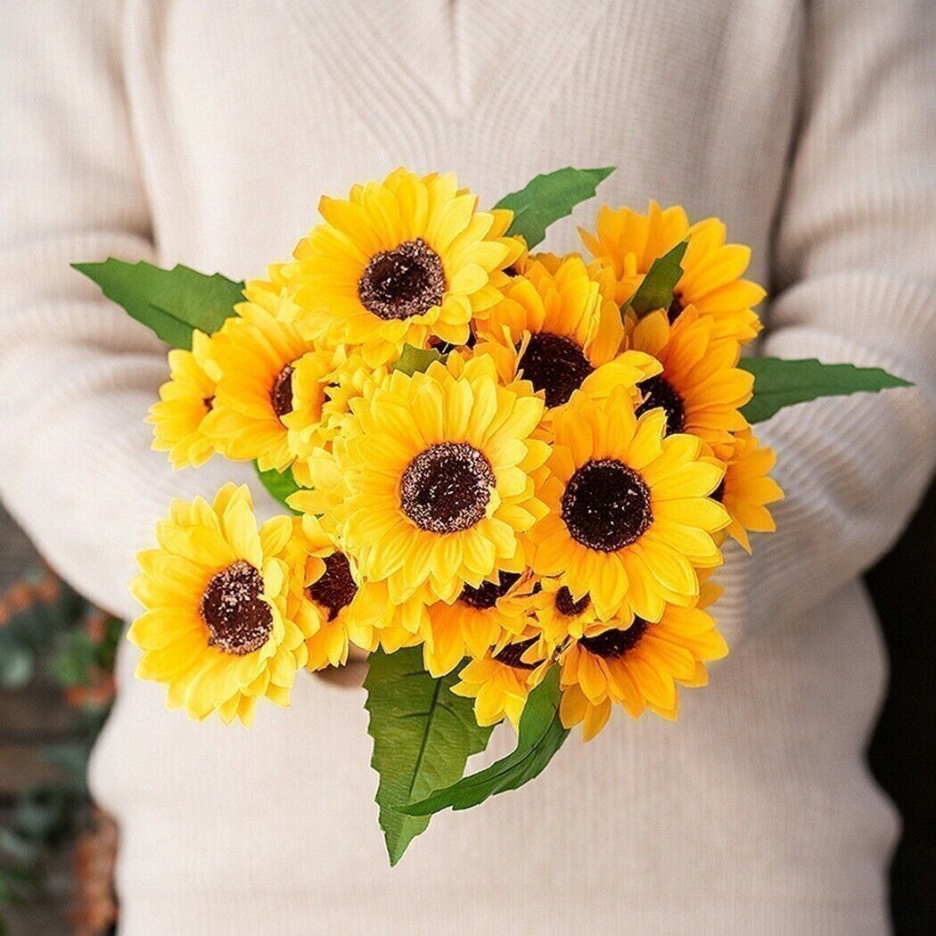 Artificial Sunflower Bunch Bouquet Flowers Plants Silk Floral Ivy Wedding Rose