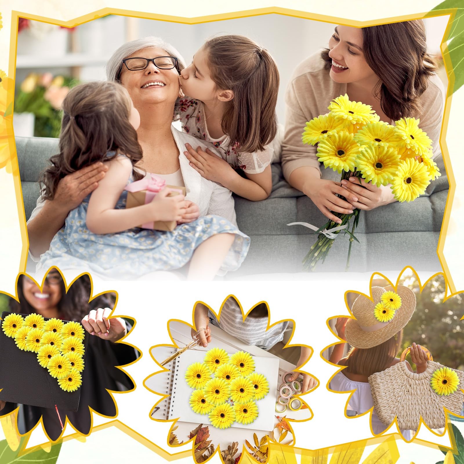 100 Pcs Flowers Long Stem Artificial Daisy, 4 Inches Silk Gerbera Head Flower…