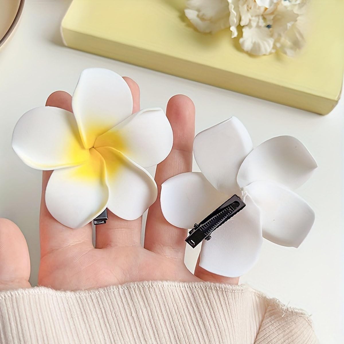 25 Pieces 2.5 Inch White Foam Hawaiian Frangipani Artificial Plumeria Flower …