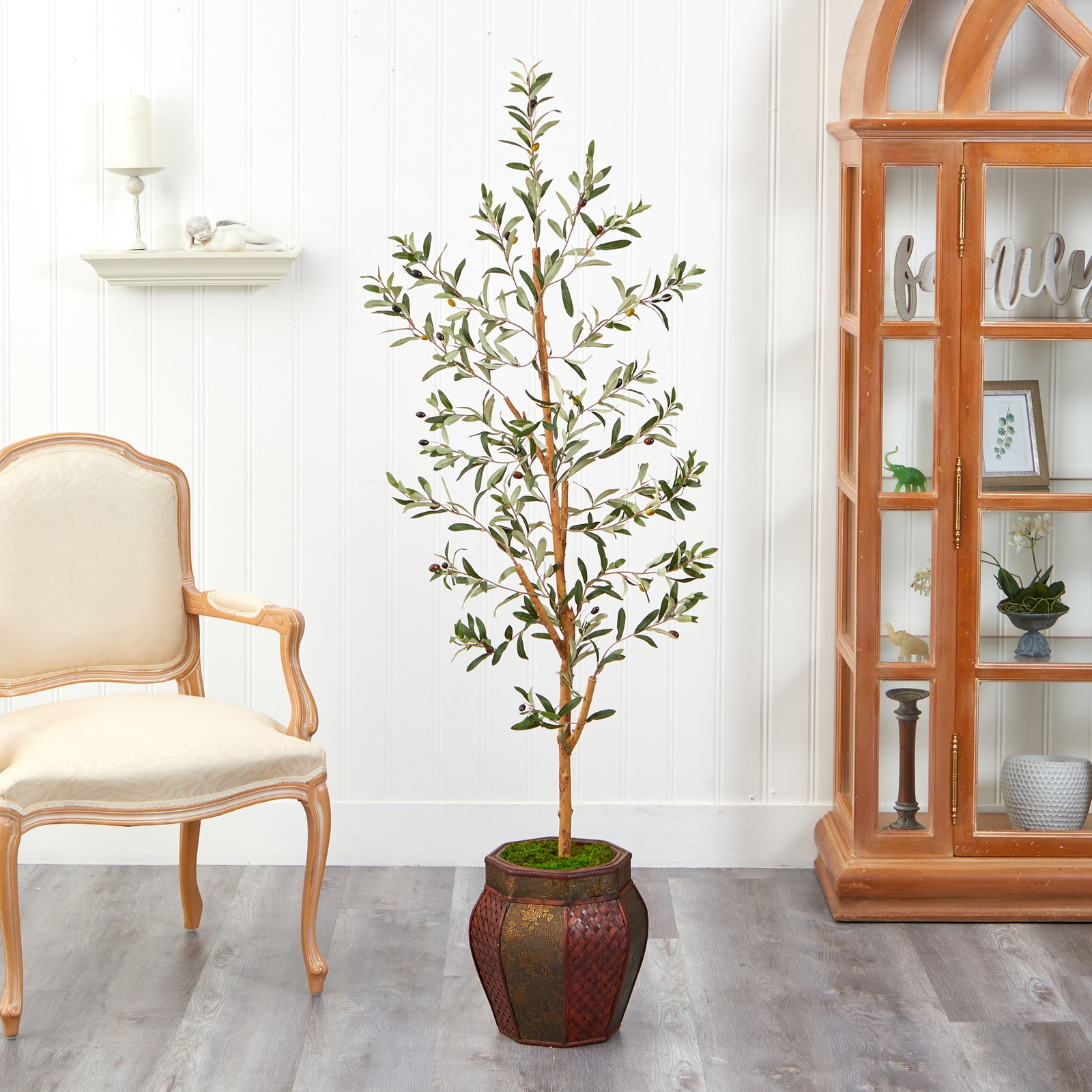 Nearly Natural 5.5ft Olive Artificial Tree in Decorative Planter in Green