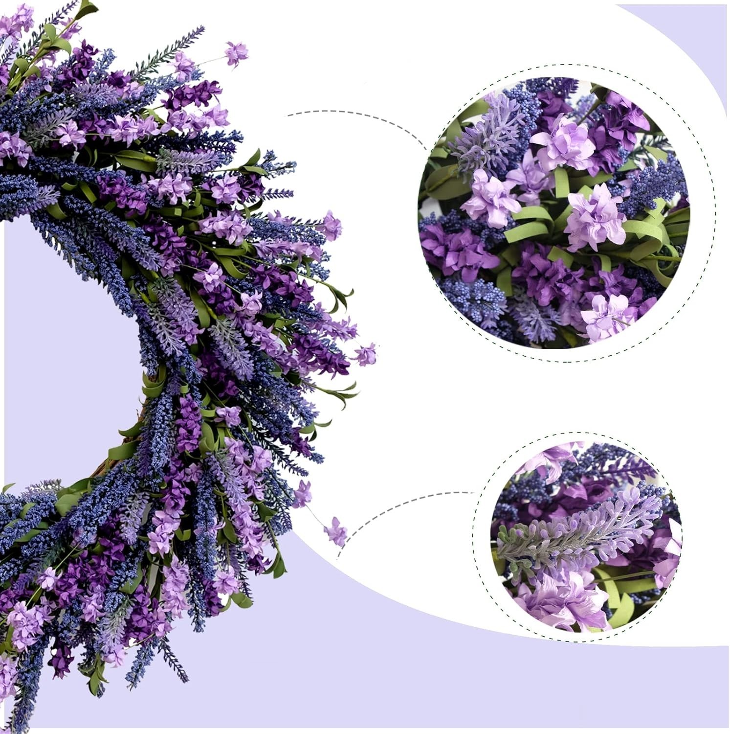 Luxurious 26-Inch Lavender Flower Wreath with Green Leaves for Home Elegance