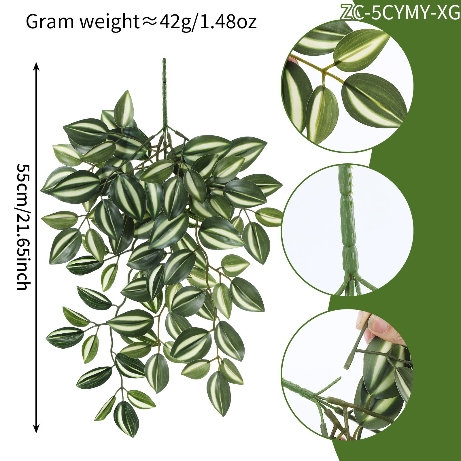 Green Silk Peperomia Hanging Plant 21.65in Realistic Artificial Ivy Vine Decor