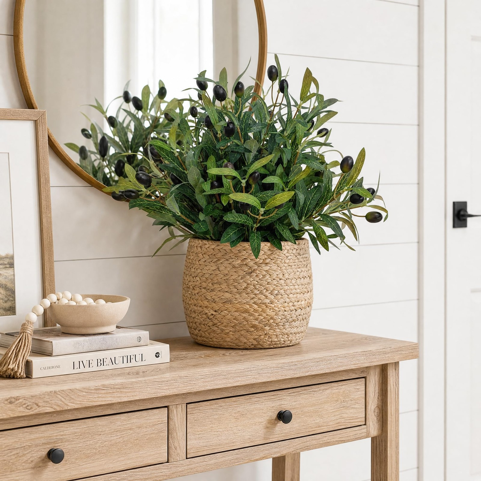 Artificial Olive Branches Faux Twigs Fruits Vase Home Decor 12.5 In 38 PCS