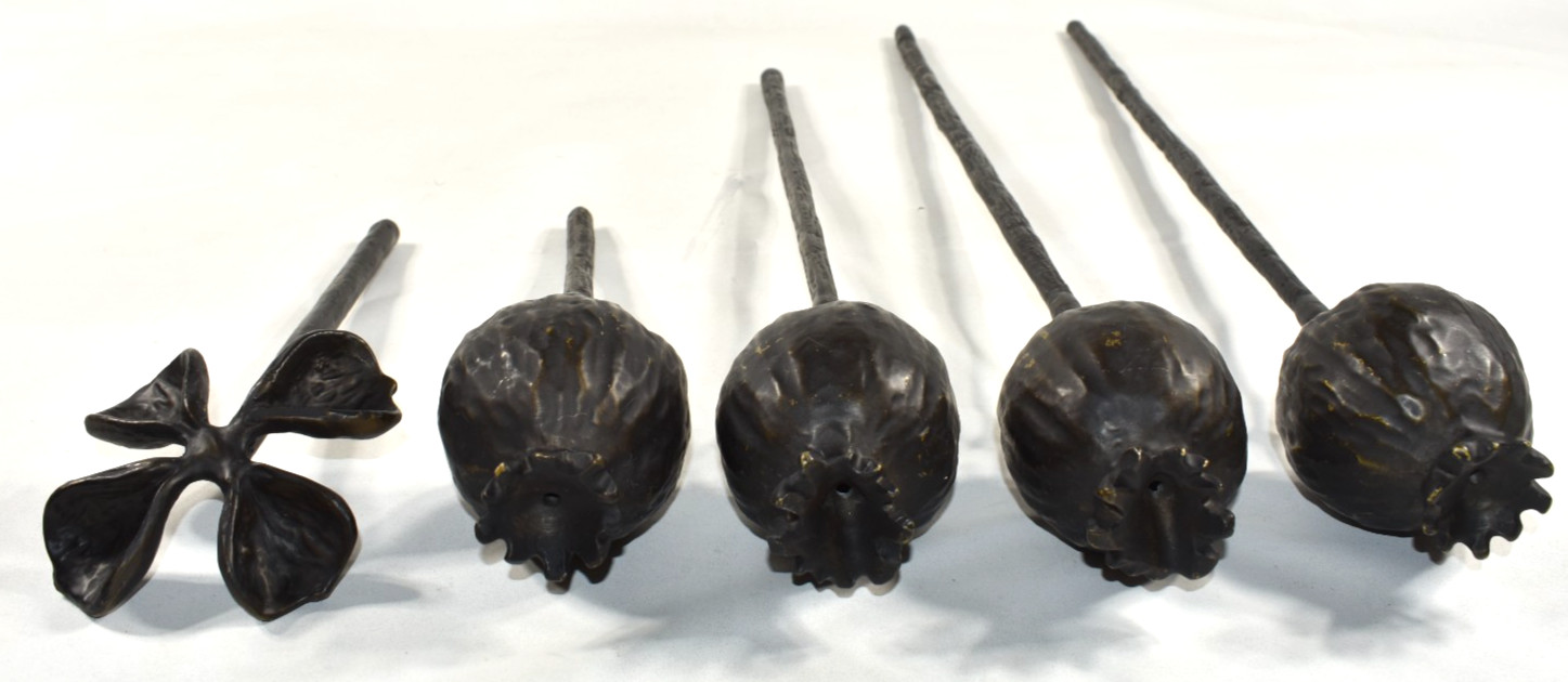 Pottery Barn SAMPLE 5 Pcs Cast Metal Flowers Poppies Pomegranate Stems NO VASE
