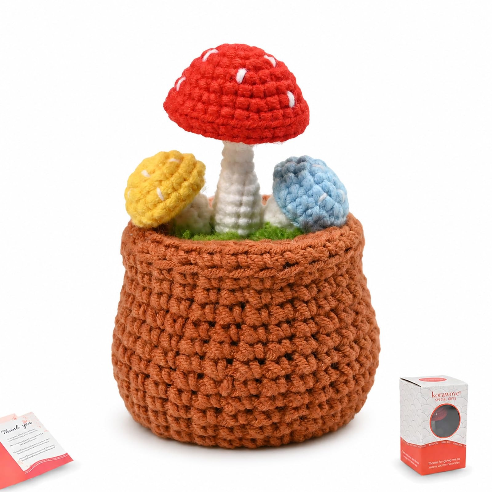 Crochet Mushroom Plants, Cottagecore Room Decor (Yellow & Blue)