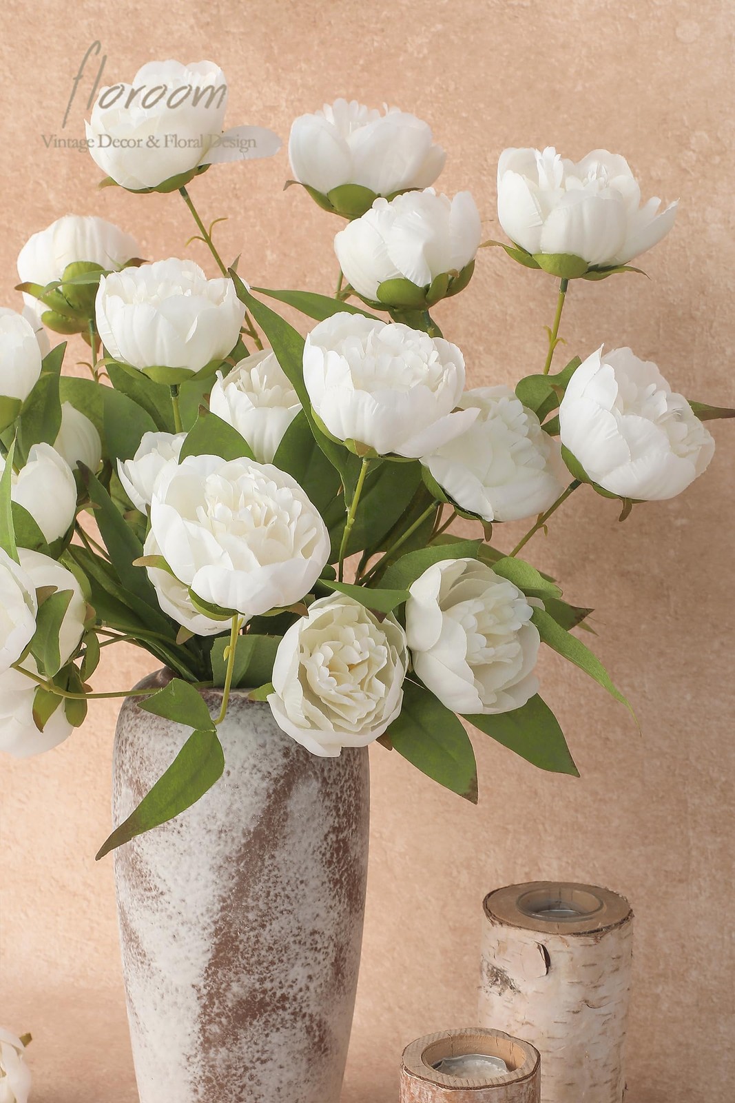 6 Pcs Ivory Faux Silk Peony Artificial Flowers, 27″ Long Stem Peonies Bulk, W…
