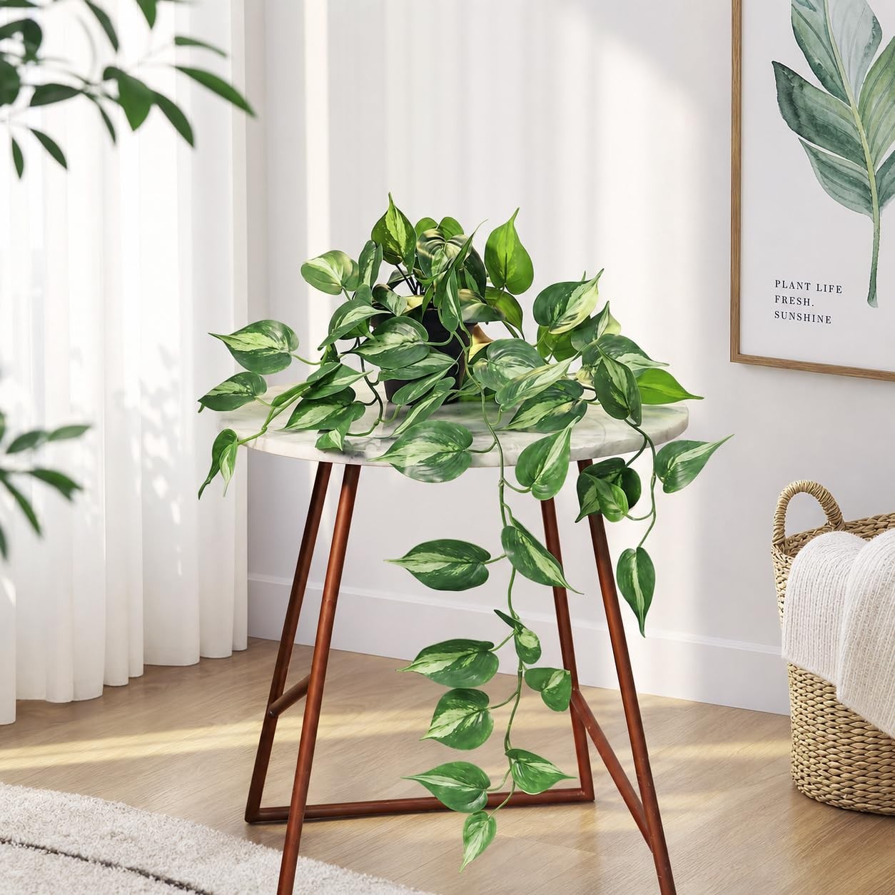 Fake Pothos Hanging Plants Artificial Ivy Vines with Pots – Realistic Indoor …