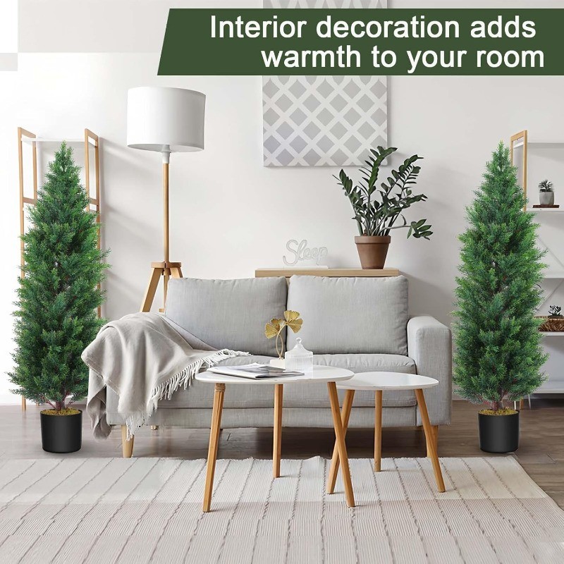 2 Pcs 4 Ft Artificial Topiary Cedar Trees, Outdoor Faux Pine Shrubs