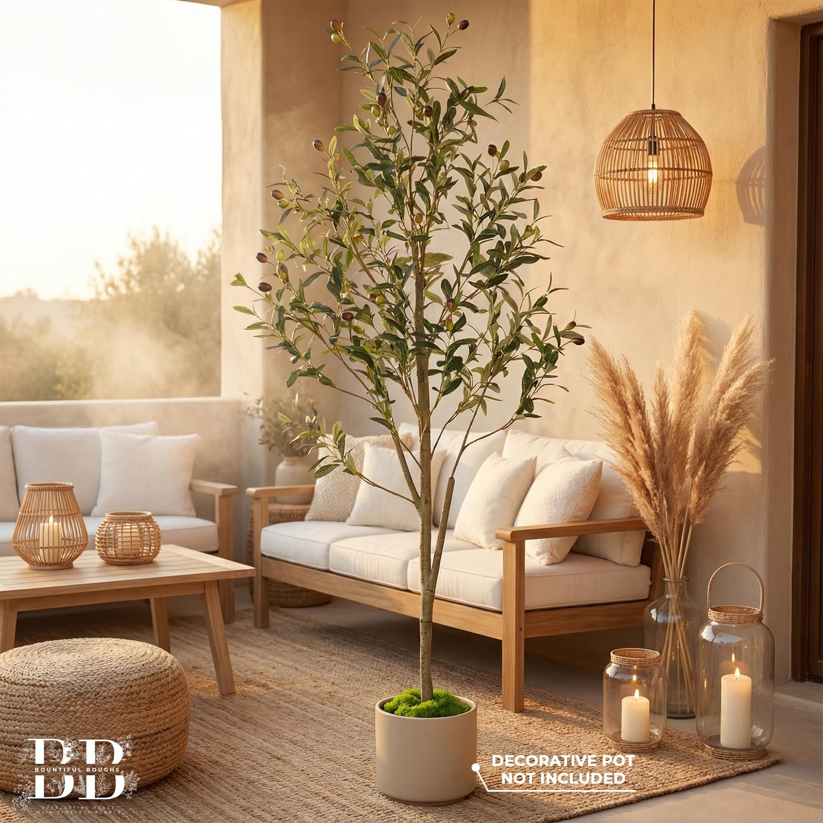 5ft (150 cm) Artificial Olive Tree with Black Plastic Pot & Moss – 720 Leaves…