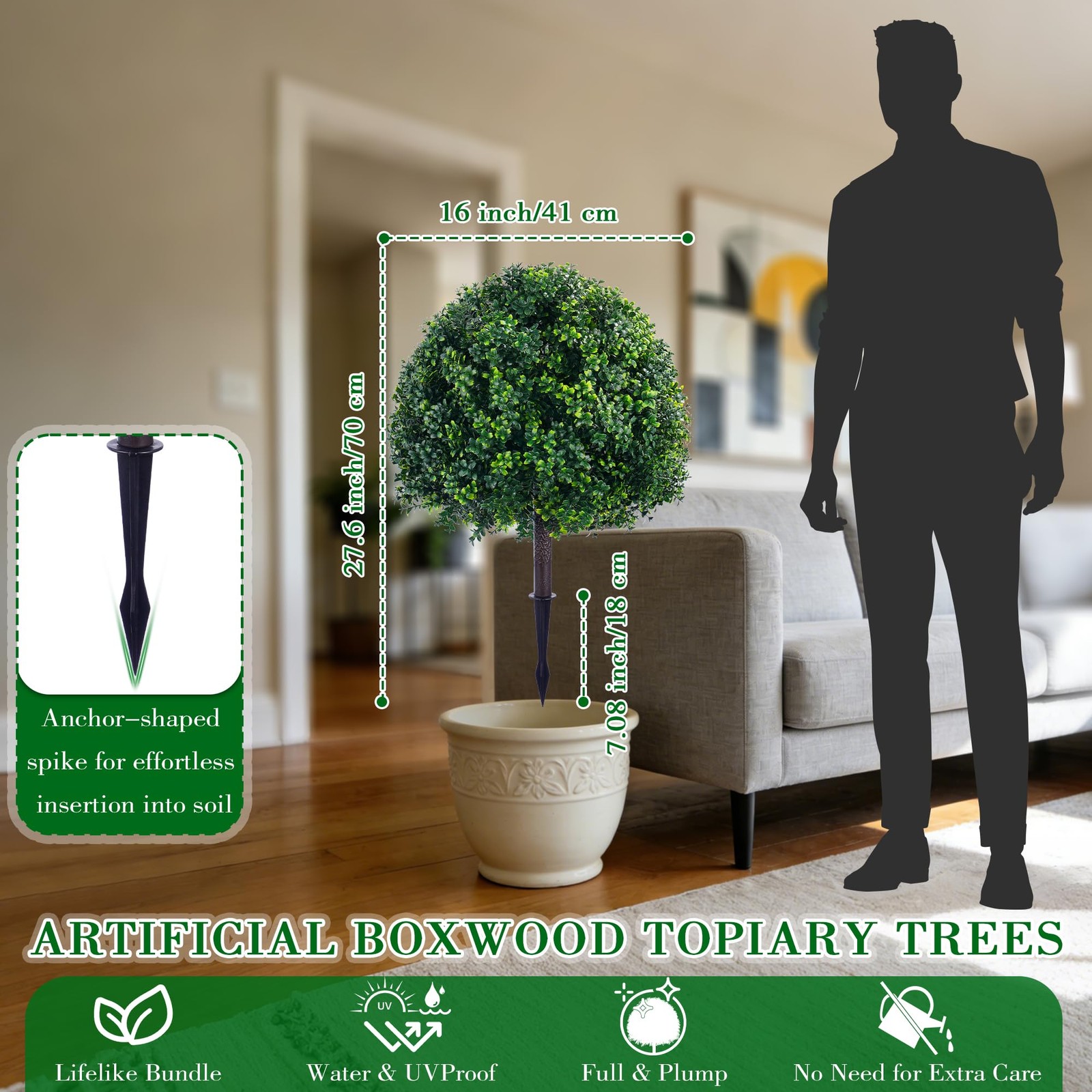27.6″ UV Resistant Artificial Boxwood Topiary Tree – 2 Set for Home & Garden