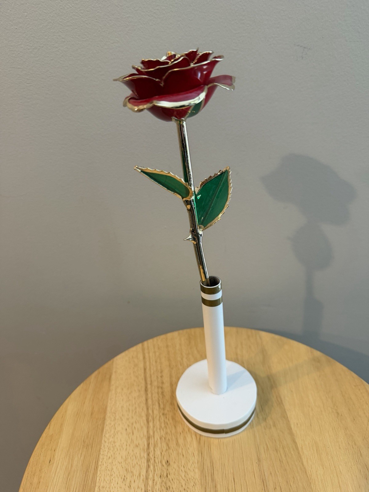 24K Gold Forever Rose Red Long Stem Dipped Lacquer & Trimmed in 24K Gold 11”