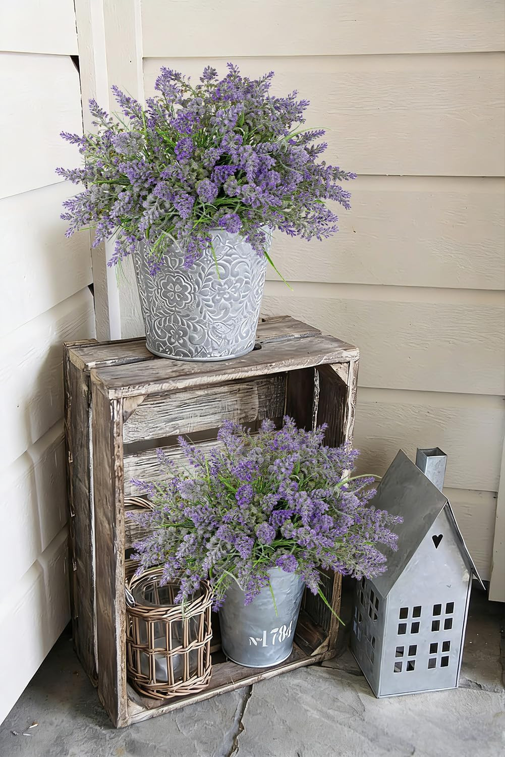 17.7″ UV Resistant Faux Lavender Flowers – 12 Bundles for Indoor & Outdoor Decor