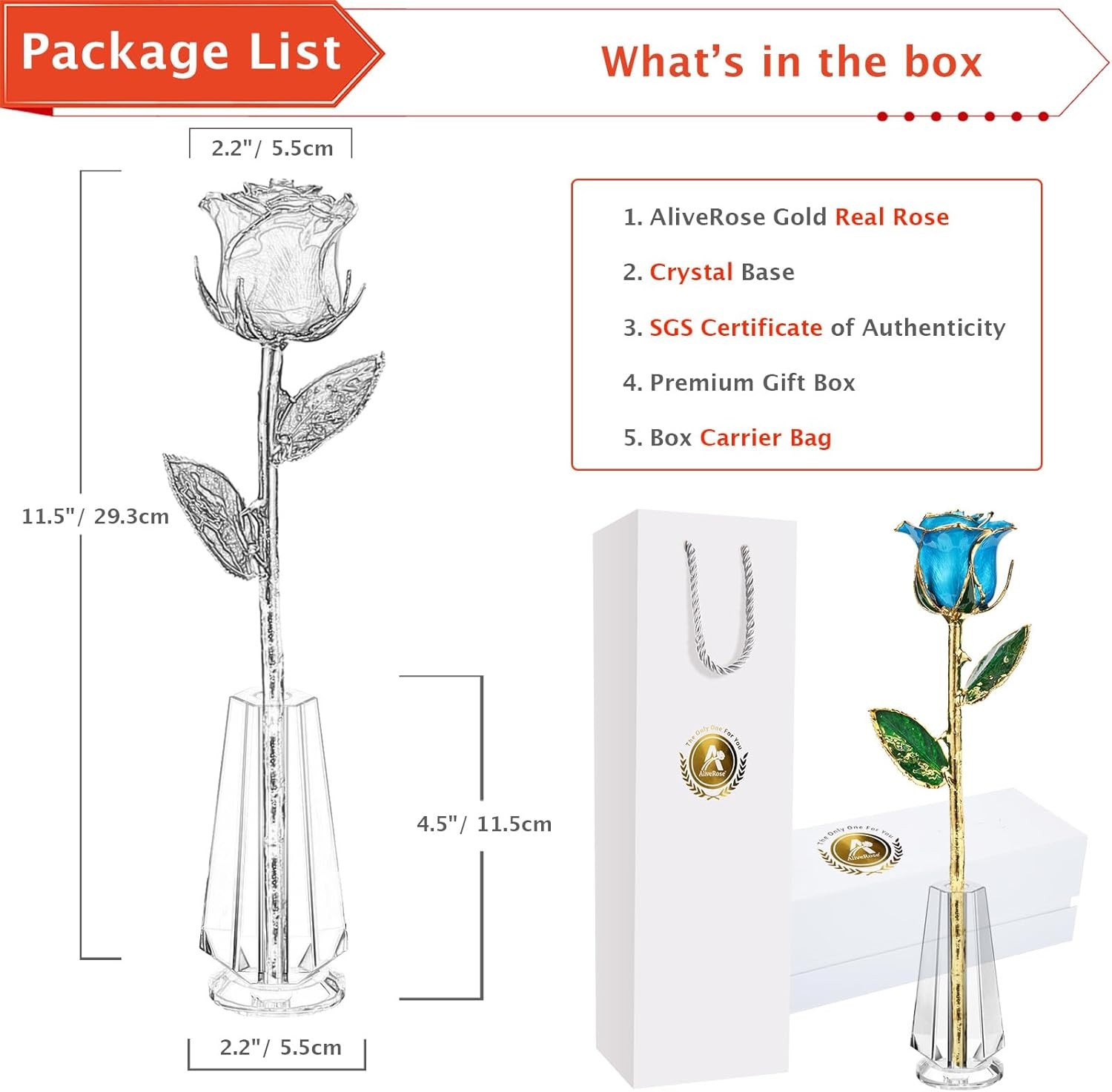 AliveRose for Her, 24K Gold Rose Made from Real Rose – Unique Design Gold Plated