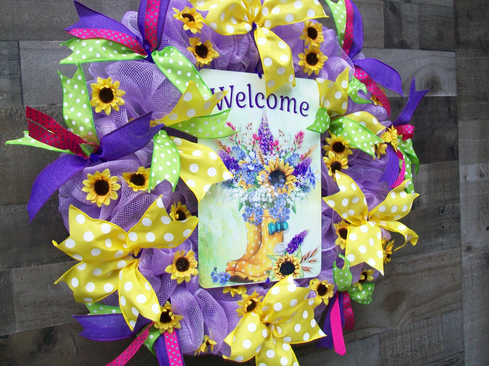 Spring Lavender Purple Pink Green Bright Colorful Mesh Wreath