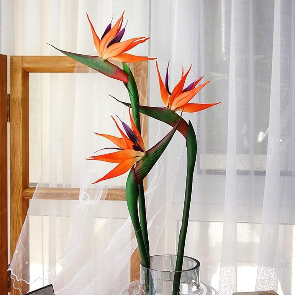 3 PCS 32 Inch Orange Red Large Bird of Paradise Permanent Artificial Flower, …