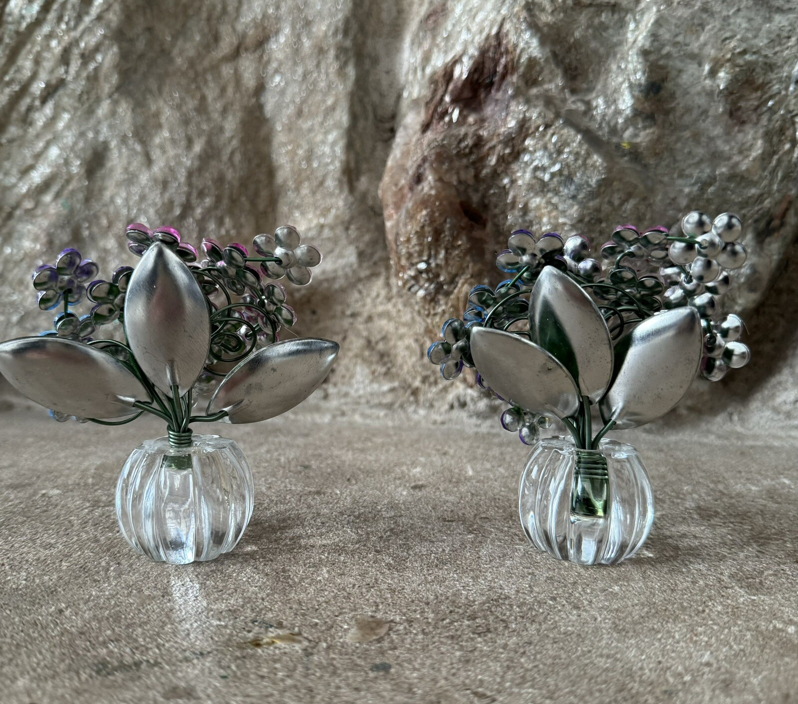 Two Colorful Pink, White, Purple And Blue Daisy Flower Bouquets Decor 4” Inch