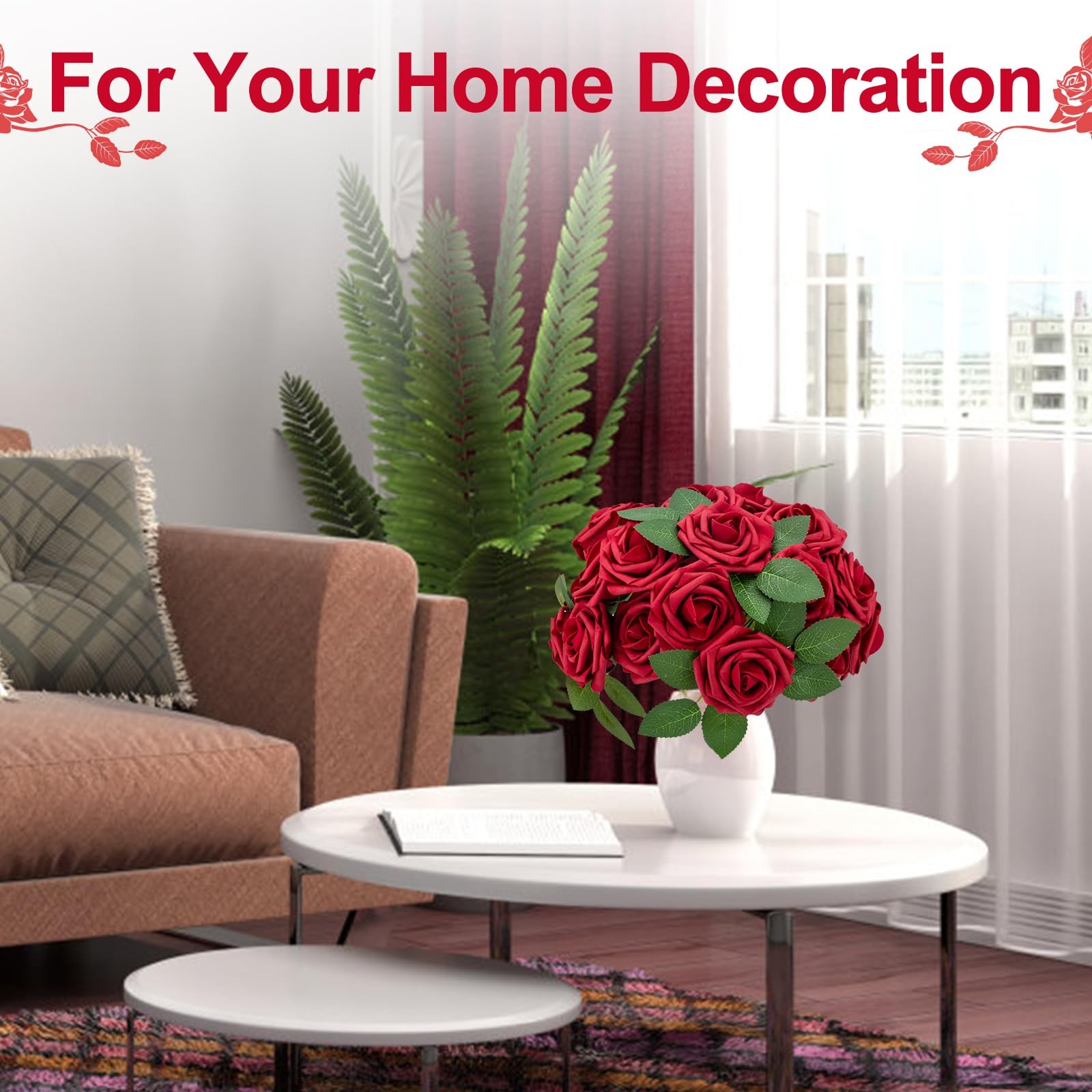 100Pcs Artificial Flowers Red Foam Fake Roses Bulk with Stems, Valentines Gif…