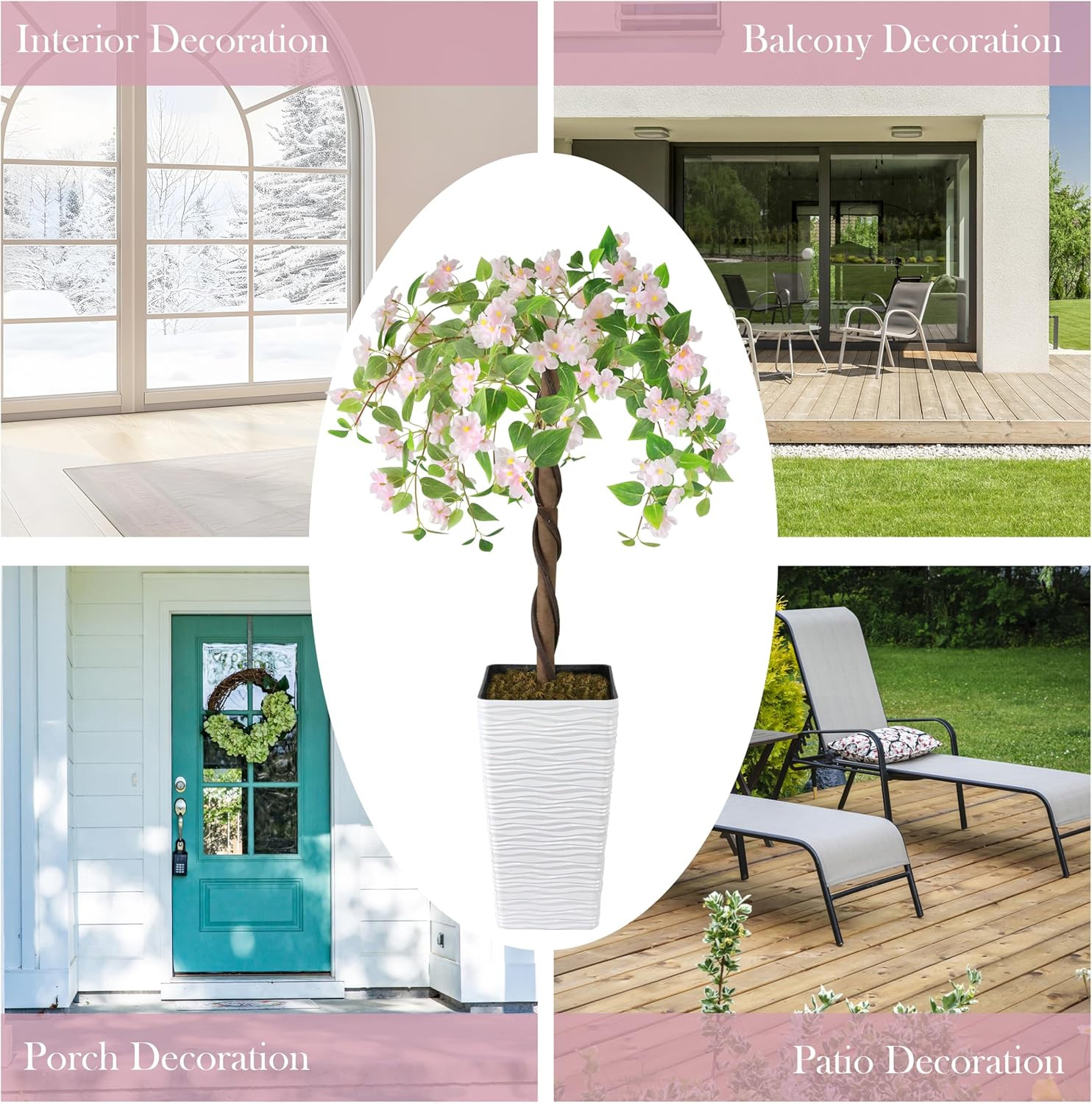 4FT Artificial Cherry Blossom Tree in White Planter for Indoor/Outdoor Decor