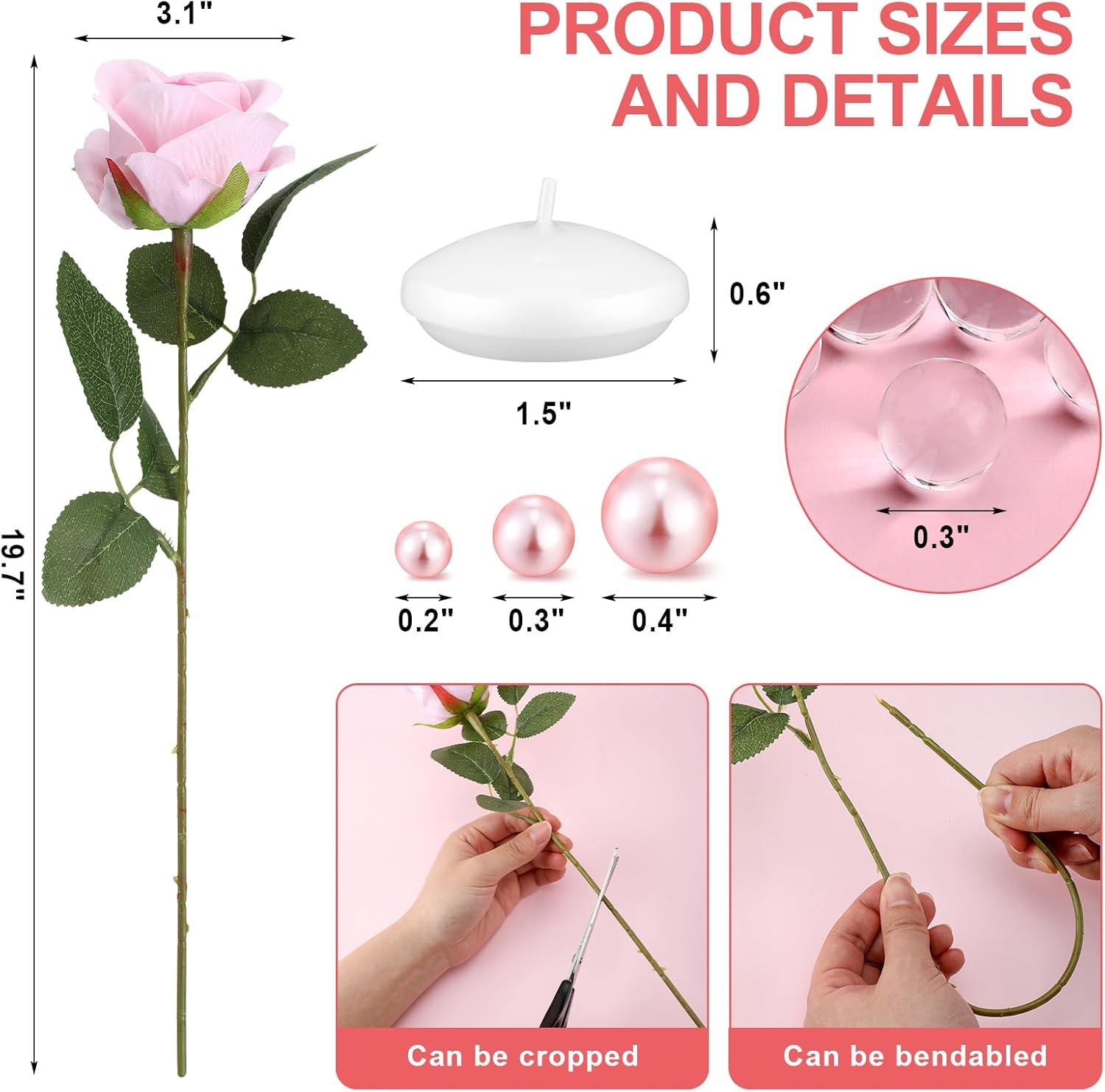 Vase Filler Set: 12 artificial roses, 12 floating candles for centerpiece