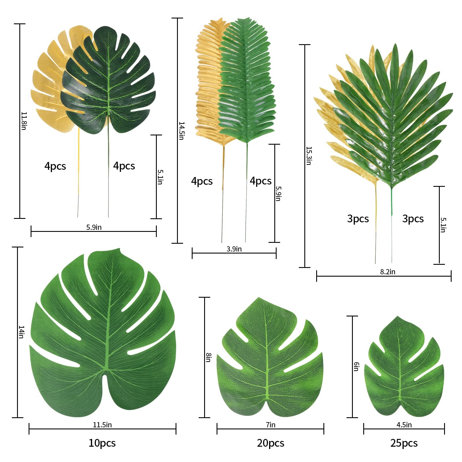77 Pieces 9 Kinds Artificial Palm Leaves for Tropical Party Decorations Golde…
