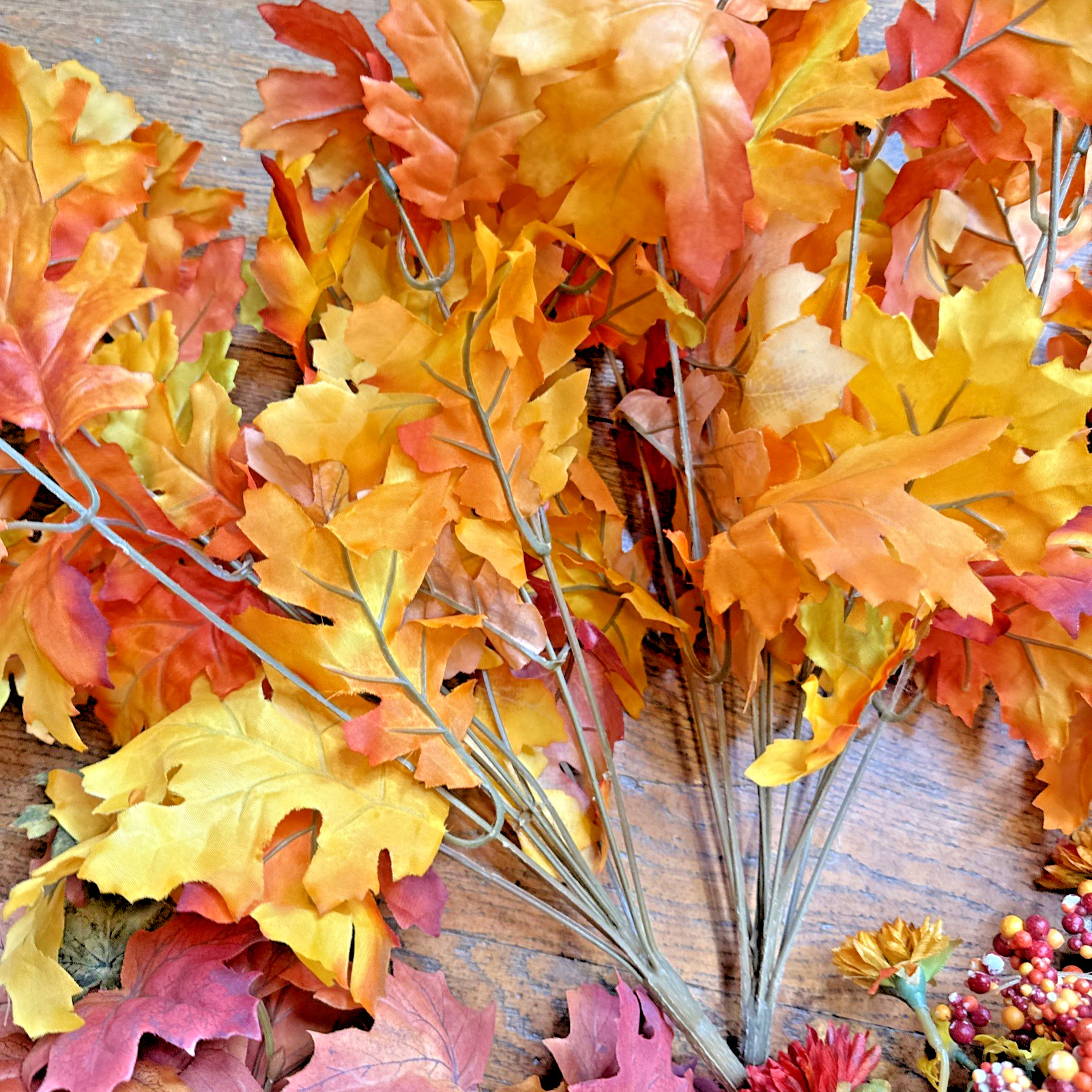 Lot of 14 Fall Floral & Leaf Bouquets – Mums, Sunflowers, Berries – Wreath DIY