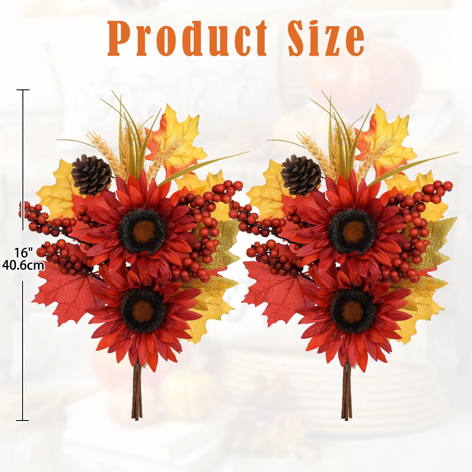 Briful 2 Pack 16 Inch Fall Sunflower Picks Burgundy Pinecone Floral Stems