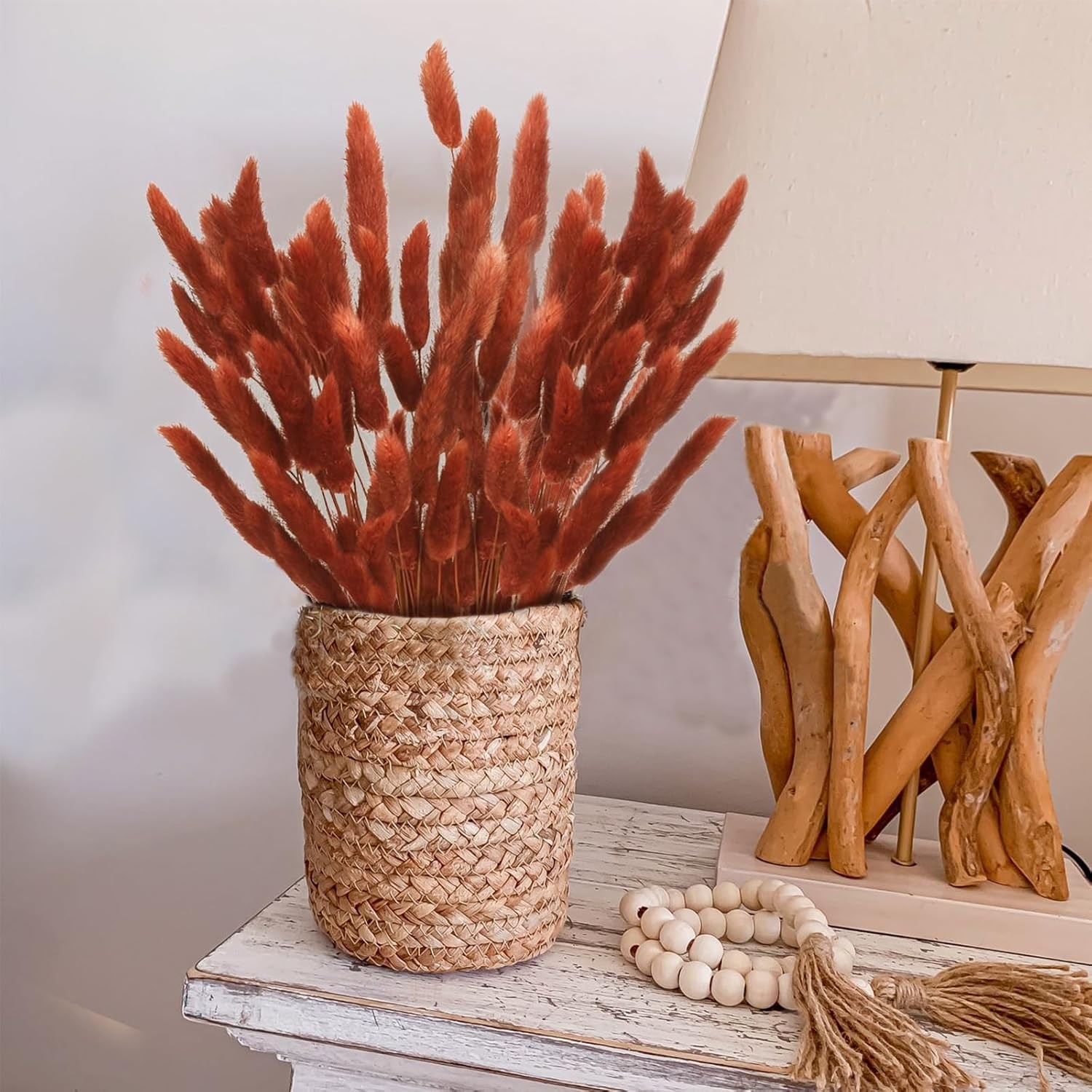 120pcs Bunny Tails Grass Burnt Orange Dried Flowers Plant Boho Pampas Grass 1…