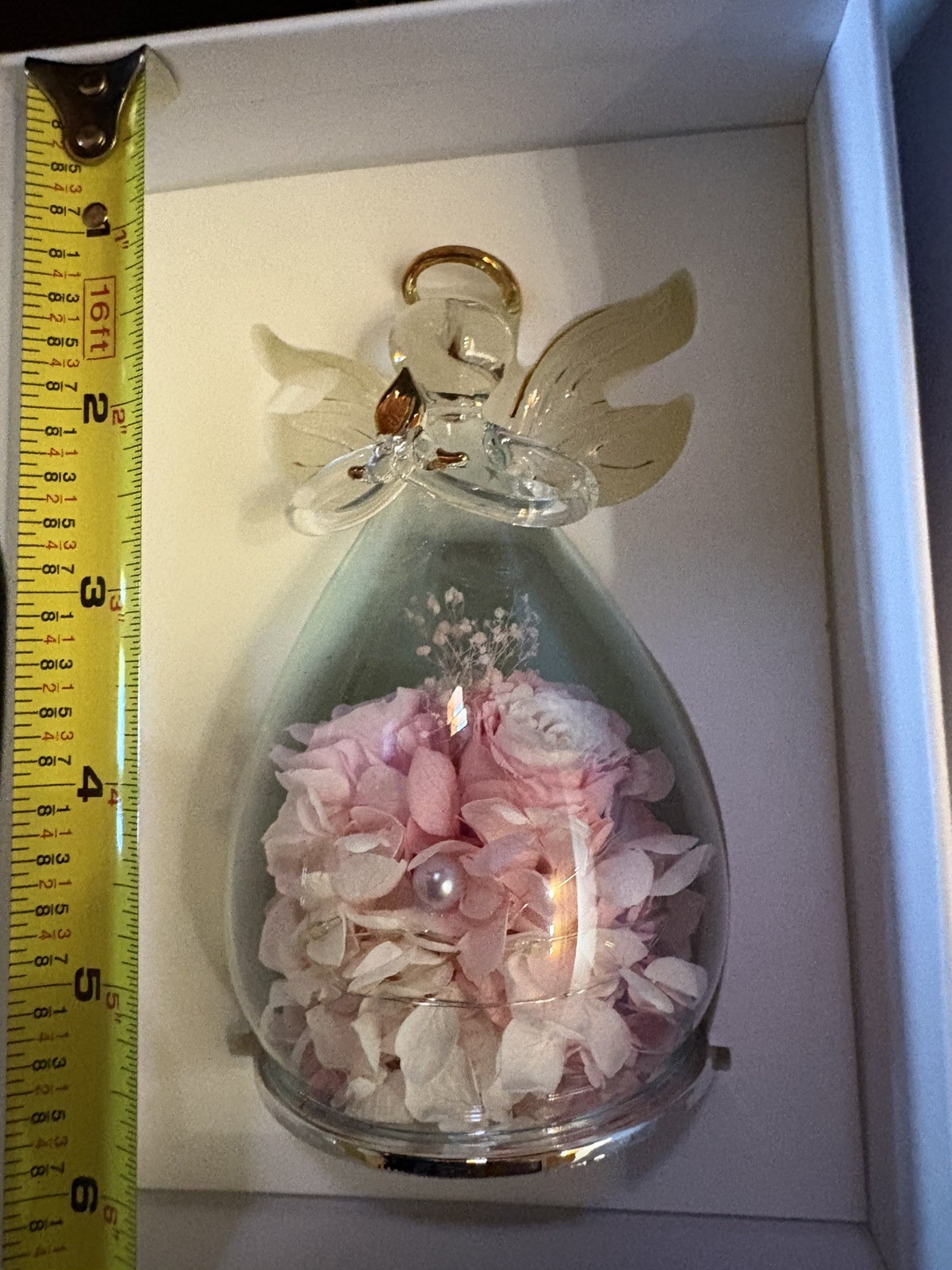 Alunob The Only Eternal Rose Last Forever Angel Blown Glass Pink Faux Pearl Box