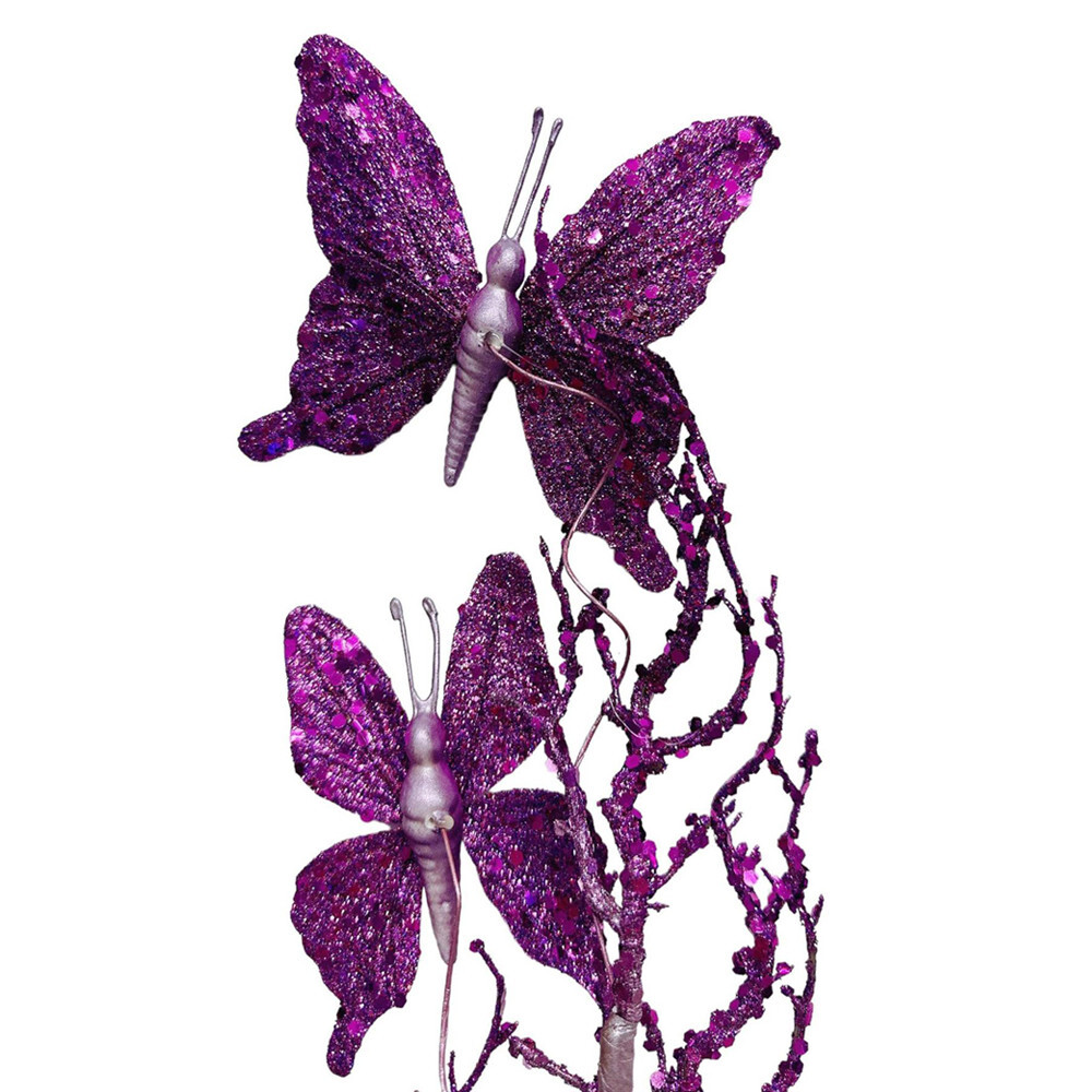 Glitter Twig With 2 Butterflies Dead Twig Branch Window Outdoor Indoor Decor 31″