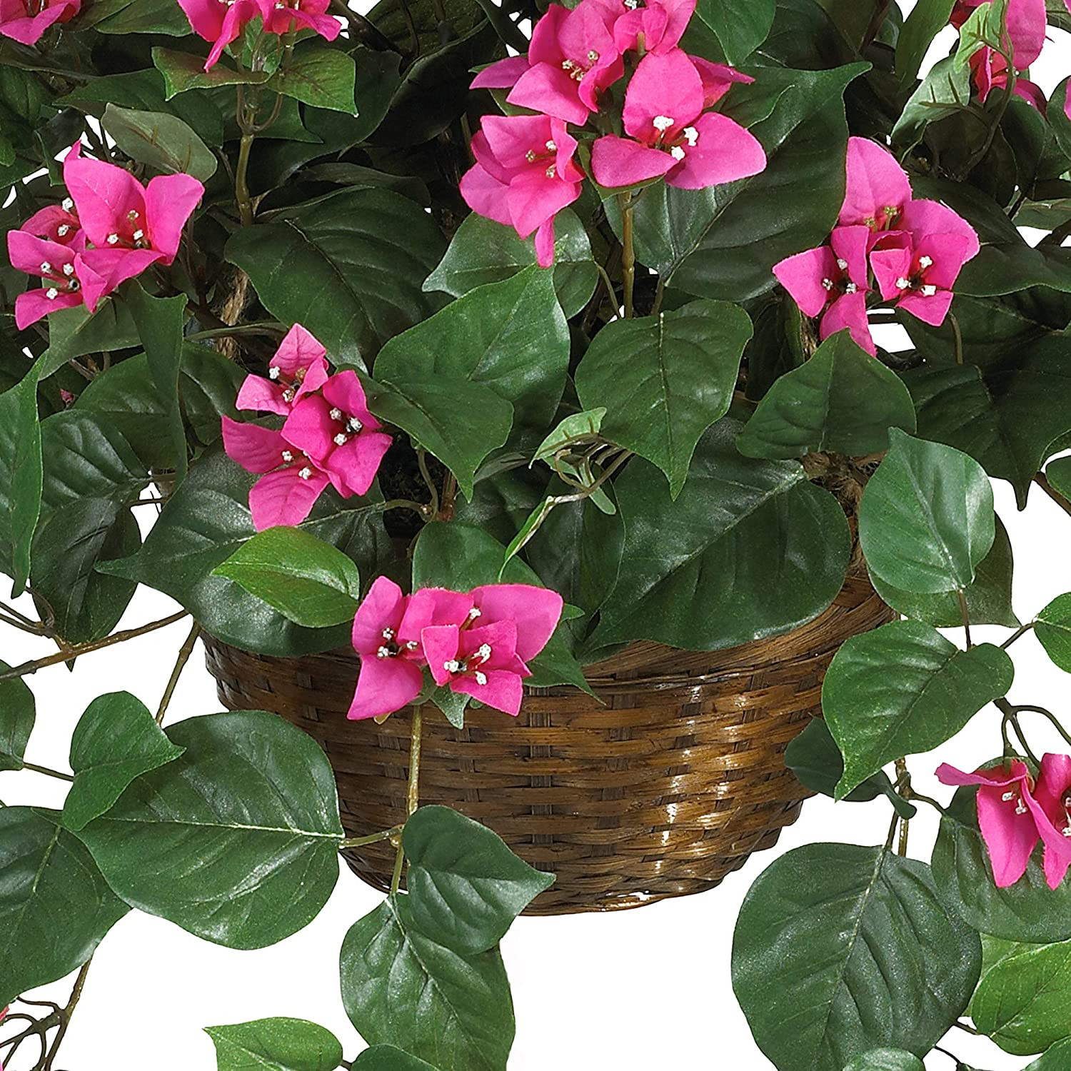 Bougainvillea Basket Silk 1 Artificial Hanging Plant, 32 X 32 X 24, Green, Pink