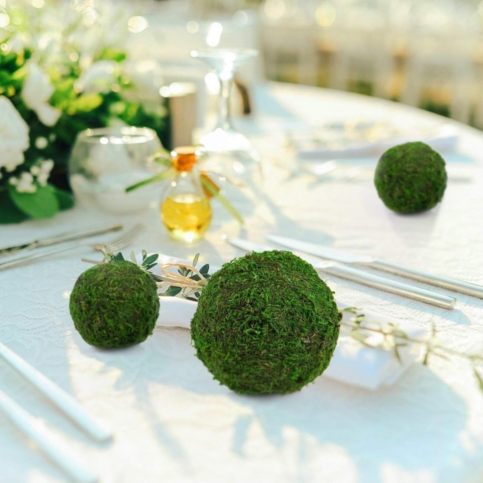 18 Pack Decorative Faux Dried Moss Balls – 6″ & 2.2″ Green Plant Spheres for Hom