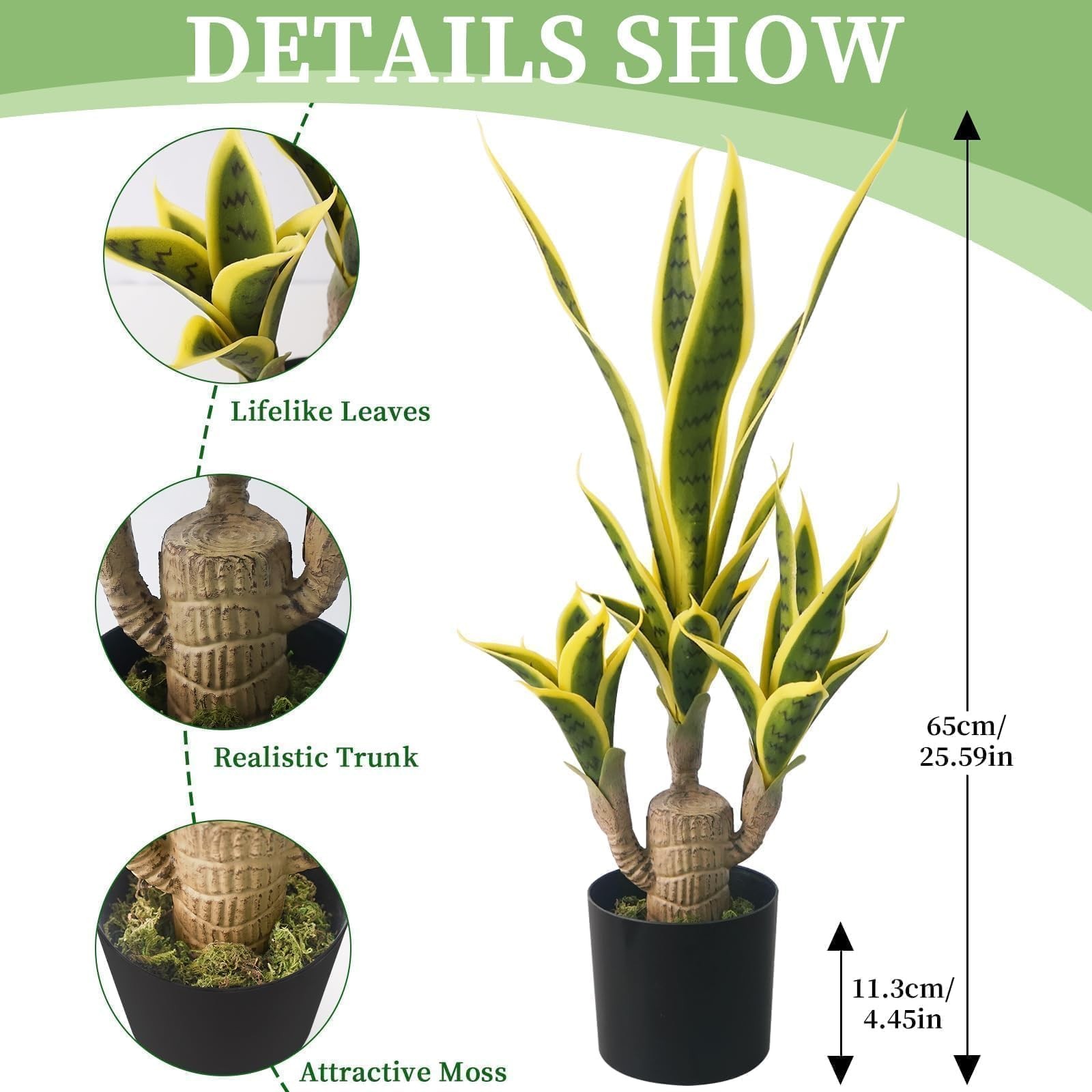 Fake Snake Plant 23.6″ Agave Plant Artificial with Black Pot Fake Sansevieria…
