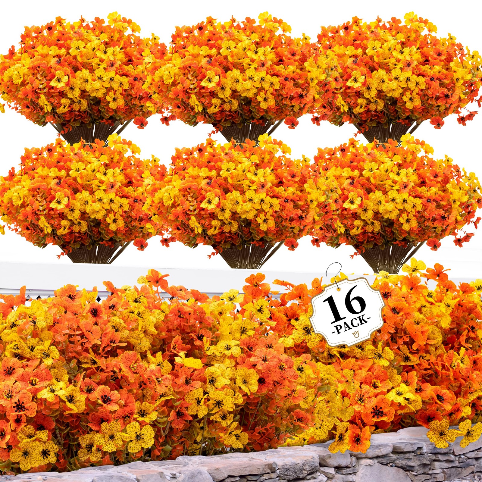 ColoPlay 16 Bundles Artificial Mums Yellow Red Green