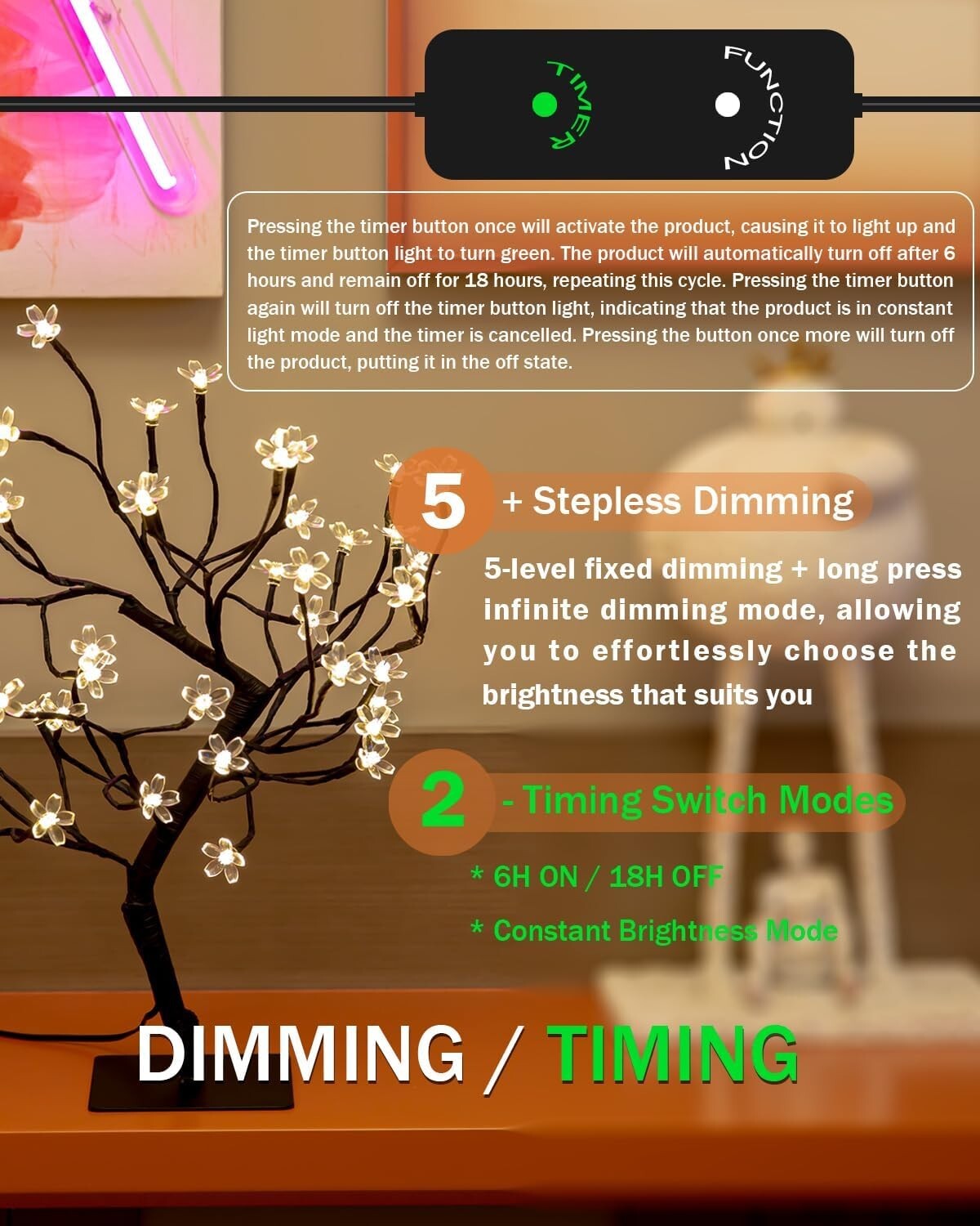Cherry Blossom Bonsai Tree Light 20IN Tree Lamp with 40 LED Japanese Cherry B…