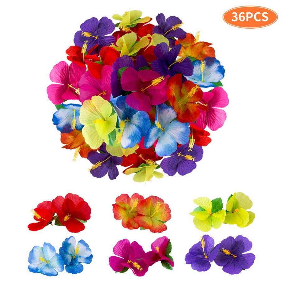 36 Pcs Artificial Hibiscus Flowers Faux Tropical Decor for Parties and Home Deco